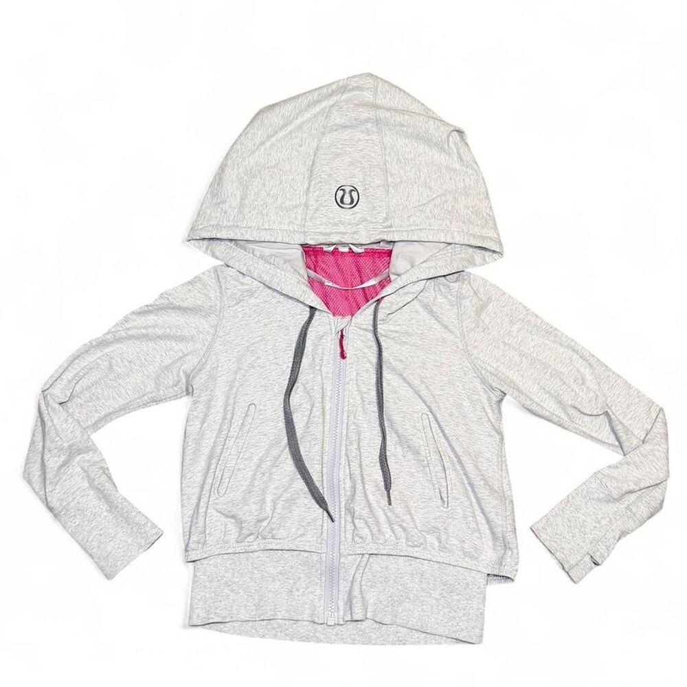 RARE Lululemon Full Zip Hoodie Grey Pink - Size 8